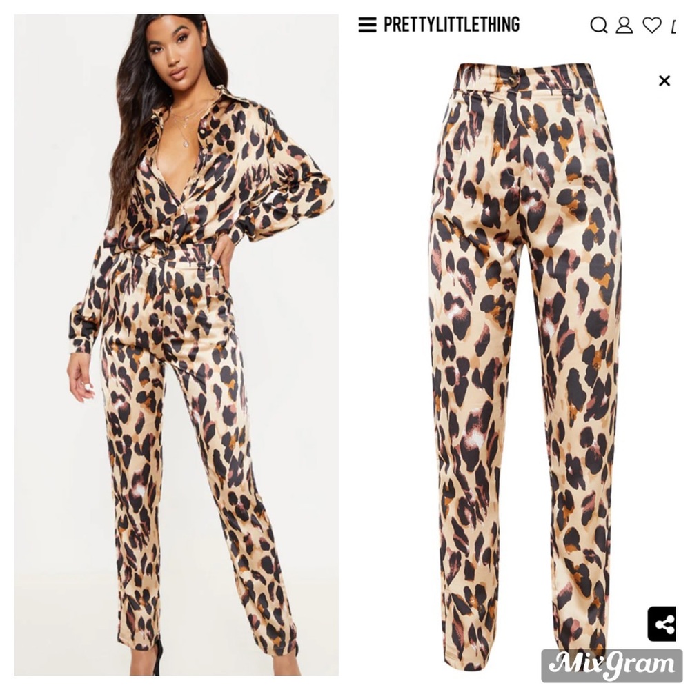 Leopard Print Satin Feel Printed Slim Leg Pants